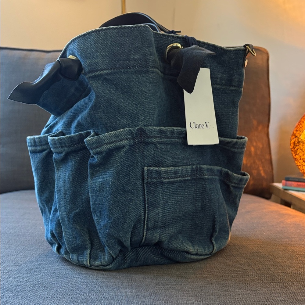 Clare V Marine Blue Denim Bucket Bag